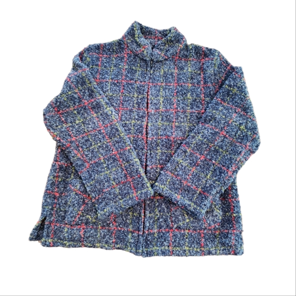 NEW Branigan Weavers Wool Boucle Tweed Plaid Zip Front Jacket